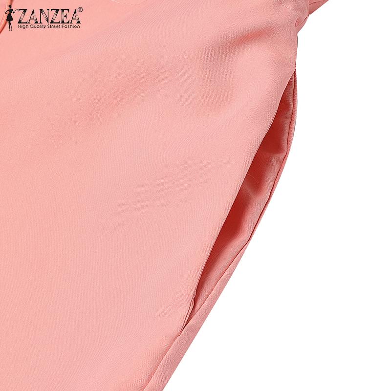ZANZEA Women Summer Turn Down Collar Short Sleeve Drawstring Jumpsuits Overalls