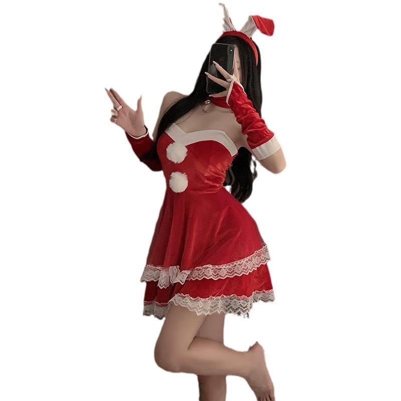 Lingerie Winter Christmas Bunny Cosplay Velvet Tube Top Suspender Skirt Sex Uniform