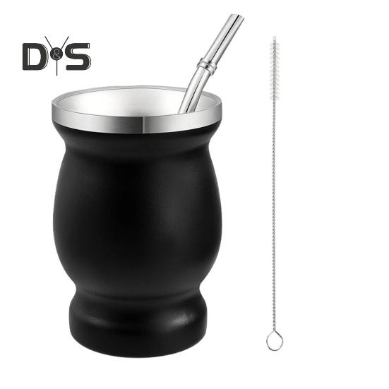 Yerba Mate Tassen-Set, doppelwandige Tasse aus Edelstahl in Kürbisform mit Bombilla-Teetassen-Reinigungsbürste, Antioxidantienreiches Energieschub-Tee-Set