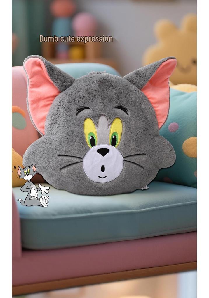 Genuine Tom and Jerry Plush Pillow: Cute Tom Cat Head & Jerry Mouse Backrest Doll