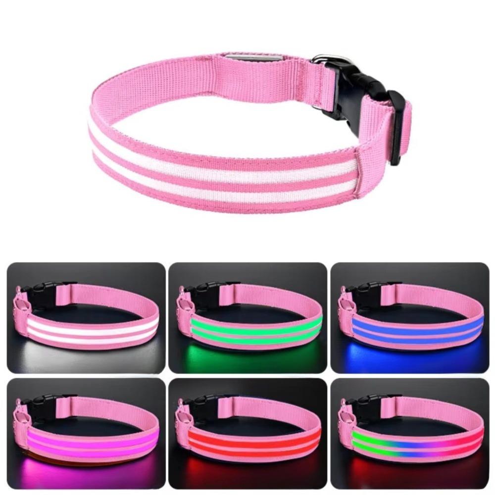 Adjustable LED Glowing Dog Neck Ring Nylon Material Night Safety Buckle Chain Small Dog