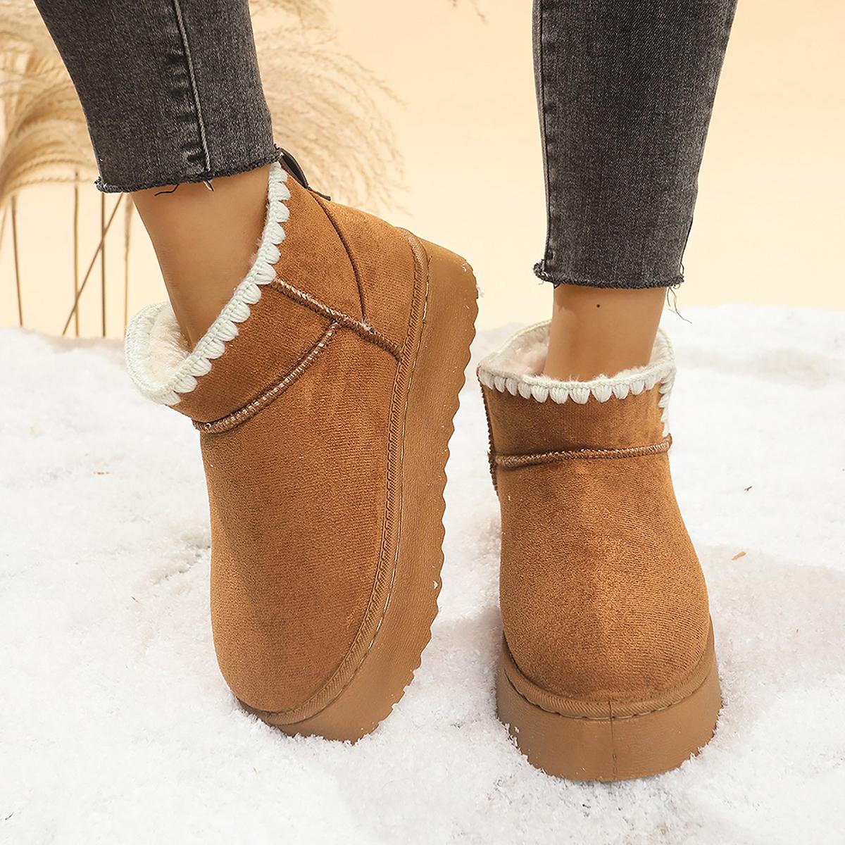 

New Winter Fashion Thick-soled Snow Boots Flat-soled Plus Velvet Cuff Cotton Shoes Comfortable Mid-calf Casual Women s Boots 36 коричневий