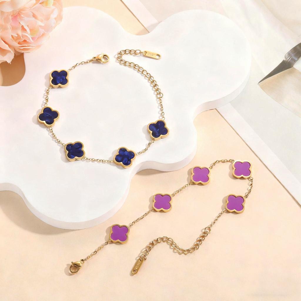Trendy 18K Gold Plated Clover Lucky Bracelet White Black Red Green Flower Four Leaf Link Jewelry Gifts Bracelets for Women