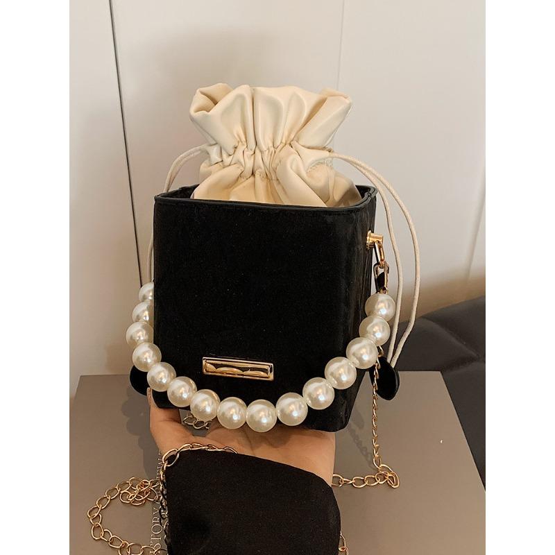 High-end Small Bag for Women's New Style Pumping Bucket Bag for Women Casual Chain Bag Beaded Shoulder Crossbody Bag