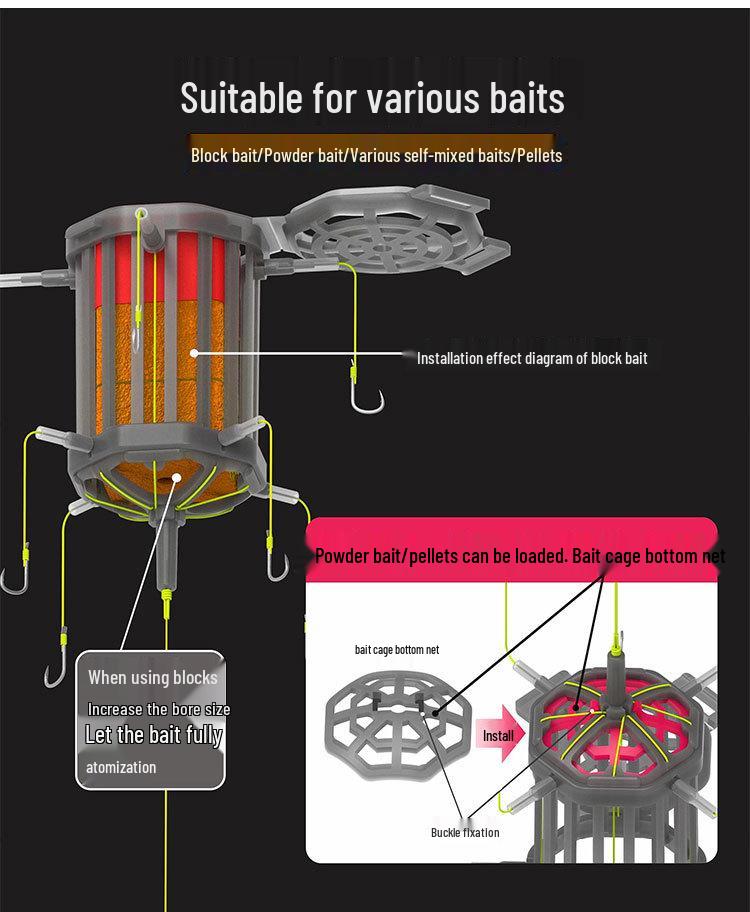 Silver Carp & Bighead Anti-Bottom Bait Cage Hook with Buoyant Flip-Plate for Grass Carp Bottom Fishing