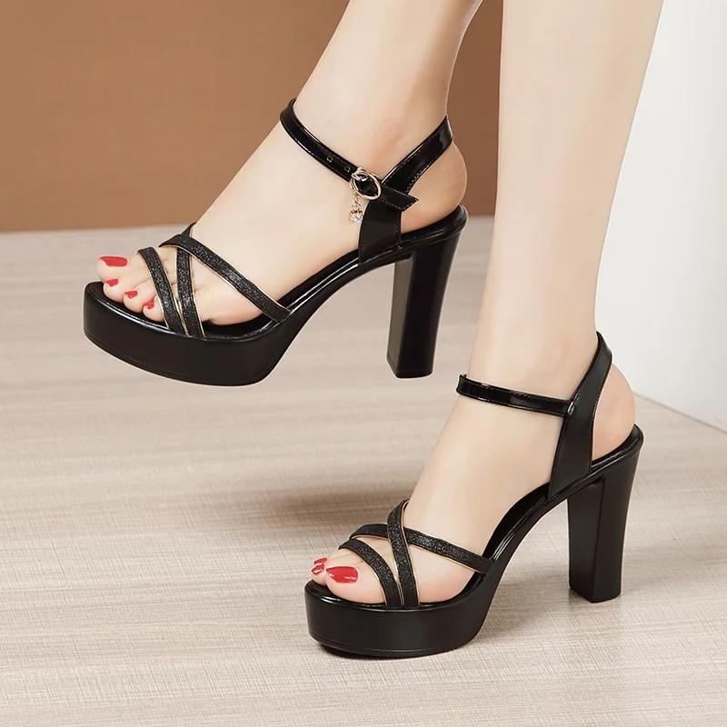 10cm 13cm Small Size 32-43 Comfortable All Match Office Ladies Platform Shoes 2025 Block High Heels Sandals Dress Office Model