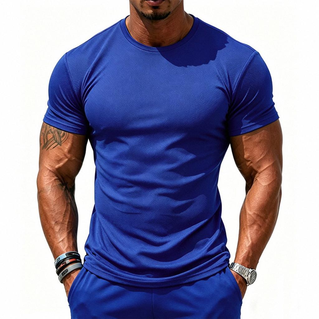 Men's Mesh Sports Short-sleeved Round-neck Fitted T-shirt