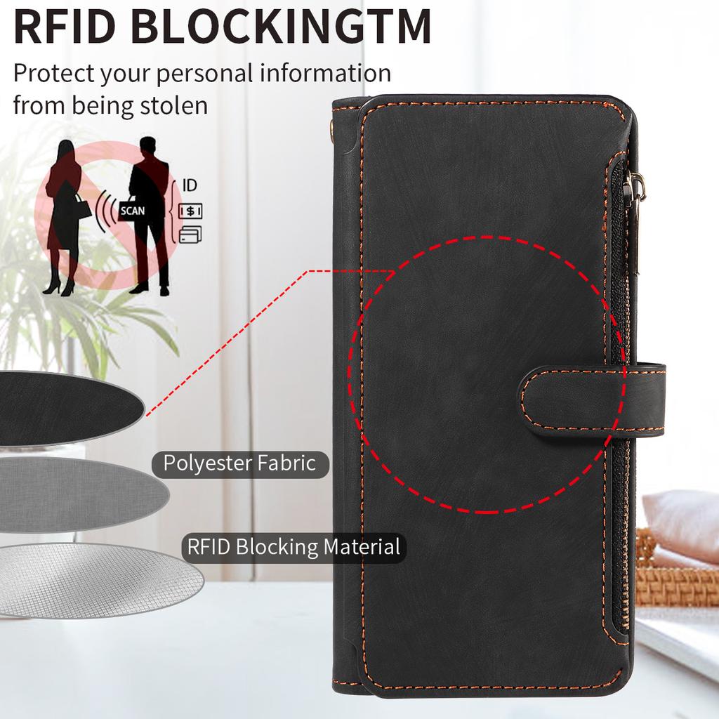 Suitable for iPhone 16 Wallet-style Phone Case, Retro Zipper Apple 17 Pro Max Back Cover Leather Case, Samsung S25