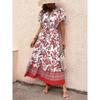 Hot Selling Women's Blue Retro Ethnic Print Vacation Dress Casual Slim Waist Crossbody Apparel Fashion