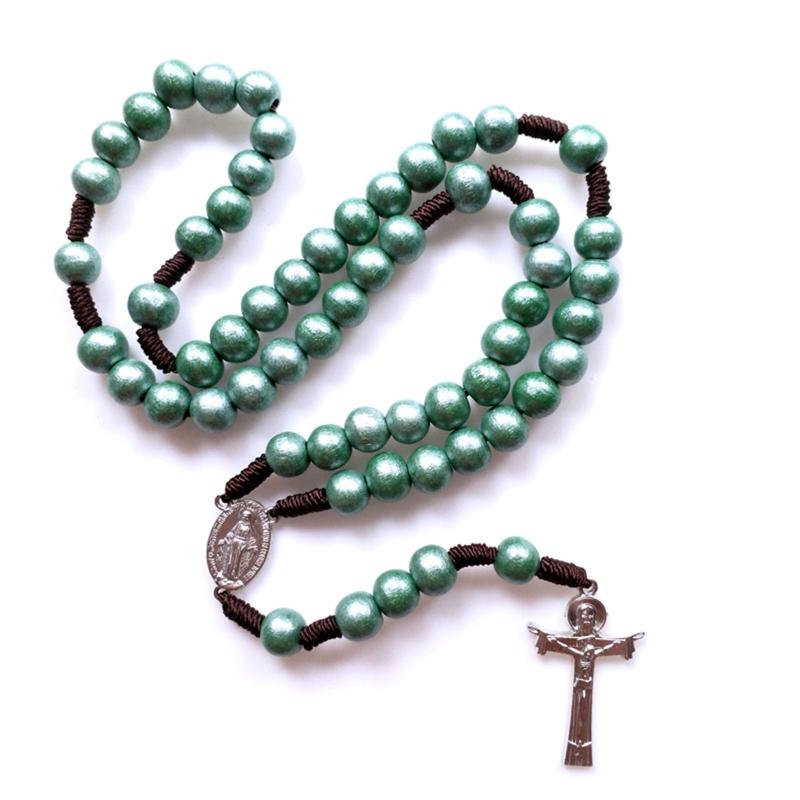 Vintage Religiöse Katholische Kreuz Rosenkranz Halskette Perlen Heilige Figur Jesus Hängen Anhänger Jesus Rosenkranz Halskette Für Frauen Männer