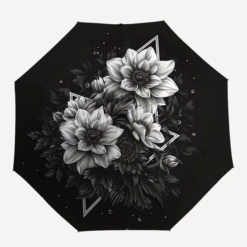 1pc Black and White Floral Mandala Umbrella with Plastic Handle,Suitable for All Seasons UmbrellaPT461