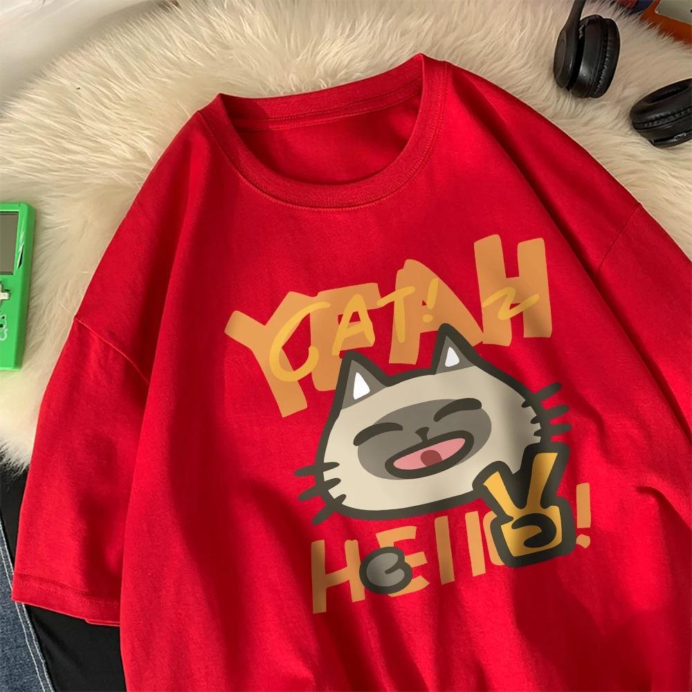 

Say Hello Little Cat Cute Printed Women TShirts Cartoon Printing Tops ONeck Soft Comfortable Short Sleeve Summer Casual Clothes 4XL
