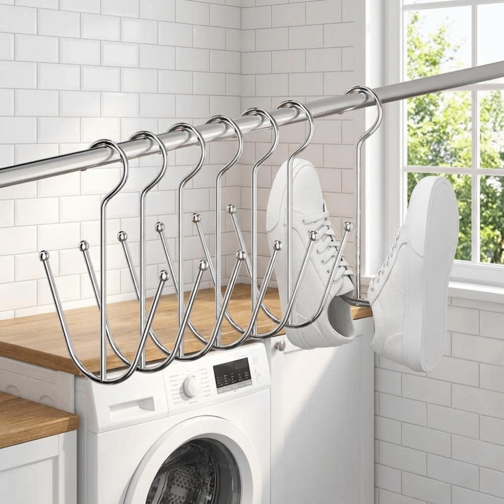 5PCS Stainless Steel Double Hook Shoe Rack Space Saving Sports Shoes Hooks Outdoor Balcony
