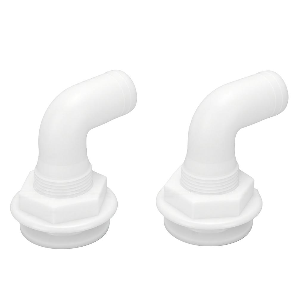 2pcs Boat Thru Hull Fittings White 1in Plastic 90 Degree Thru Hull Connector For RVs Boats