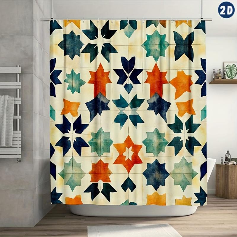 

Vibrant Geometric Star Shower Curtain , Durable Polyester, Easy Clean with Hooks W90xH180cm