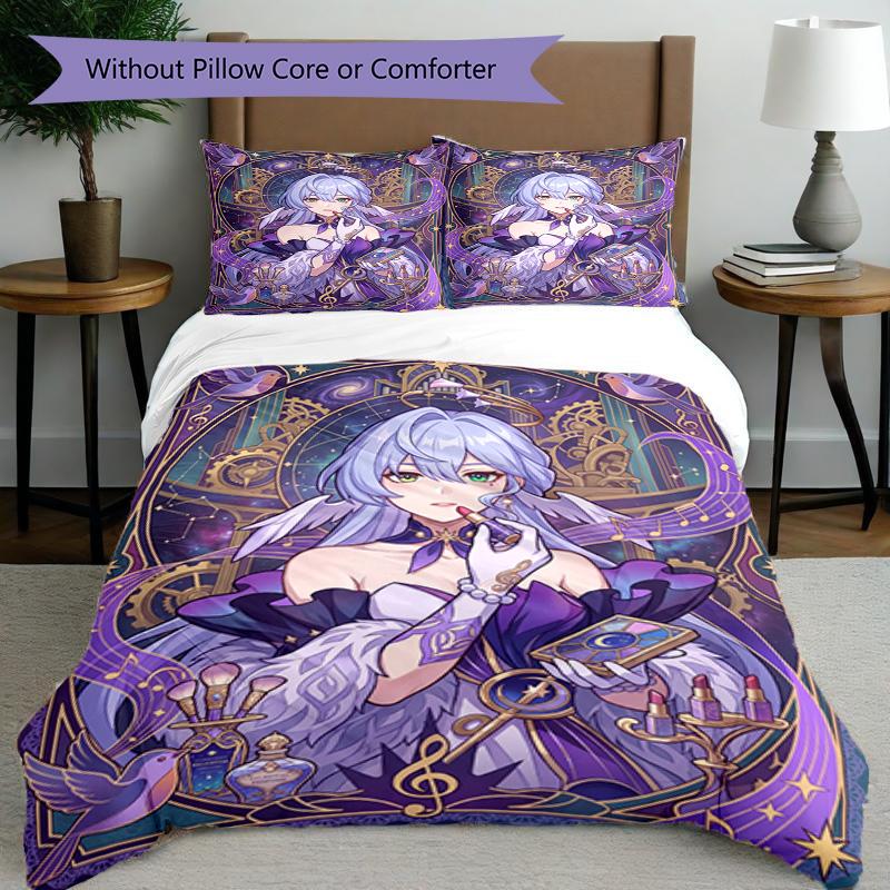 3pcs Duvet Cover Set (1*Duvet Cover + 2*Pillowcase, Without Core), Robin (Honkai Star Rail) Print Bedding Set, Bedroom Decor, All‑Season, Birthday Gif