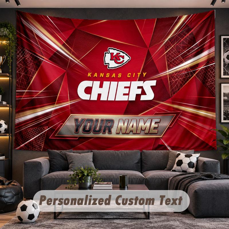 Wall Hanging Tapestry Custom NameKansas City Chiefs Pattern Personalized Printed Fabric Wall Decor