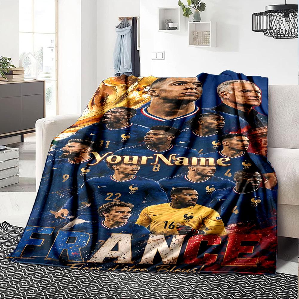 Mbappe Personalisierte Namensdecke Überwurf Personalisierte Decke Ultra-Weich Perfekt für Strandkorb Picknicks Nickerchen Ideal für Alle Jahreszeiten