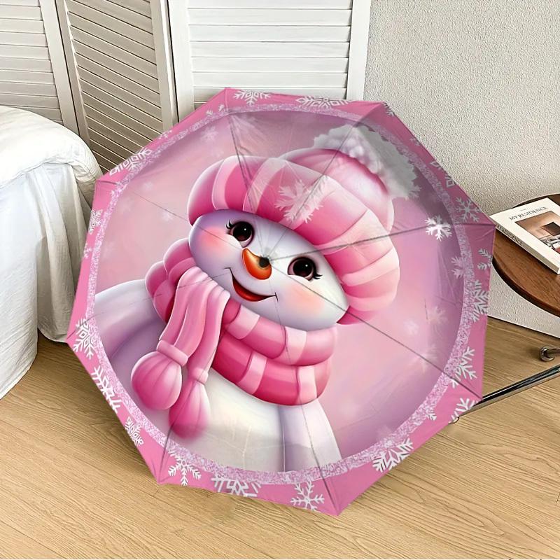 1pc Snowman Fashionable Automatic Opening/Closing Folding Umbrella with 8 Iron Bones, Plastic Handle yy251015055