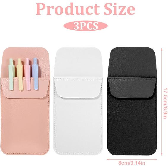 3PCS Pocket Protector Leather Pen Pouch Holder Organizer Multi-purpose Pen Pockets Handmade Pencil Pocket Holder for Office Hospital Supplies