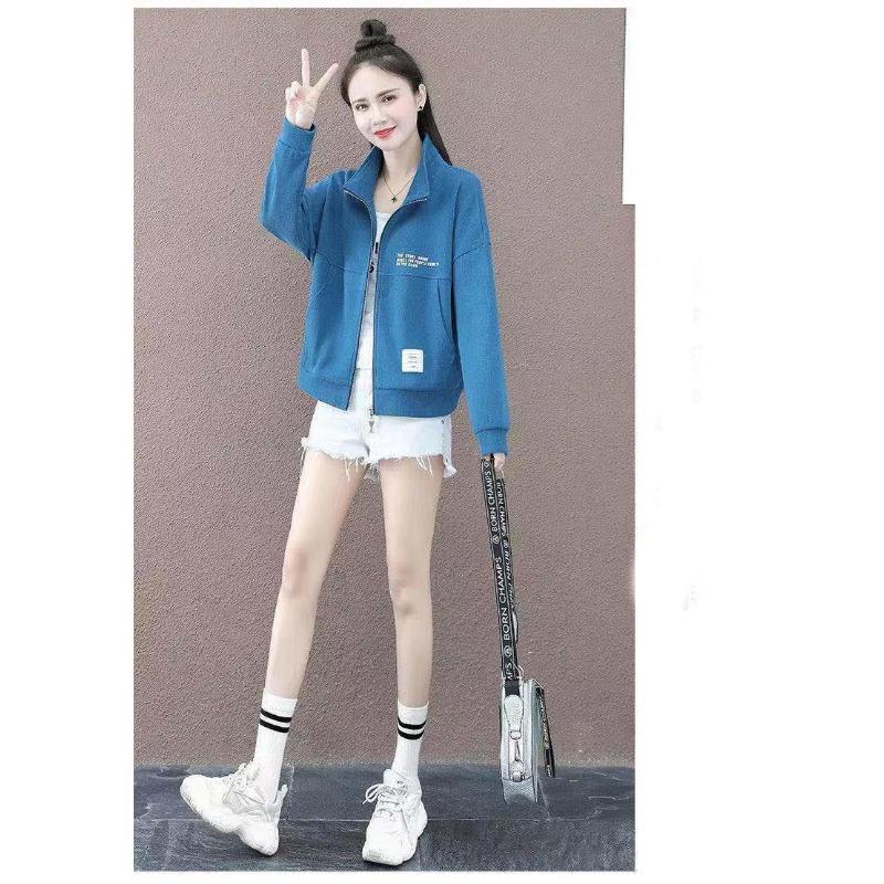 Hoodie Women Cardigan Zipper Stand Collar Loose Fashion Blouse Women Long-sleeved Casual Coat