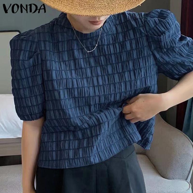 

VONDA Женская летняя блузка, повседневные топы с короткими рукавами и пышными рукавами