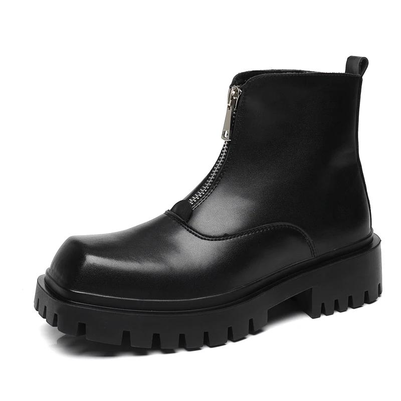 High Quality Casual Leather Men Thick Bottom Designer Shoes British Style High Top Dress Shoes New Fashion Round Toe Ankle Boots