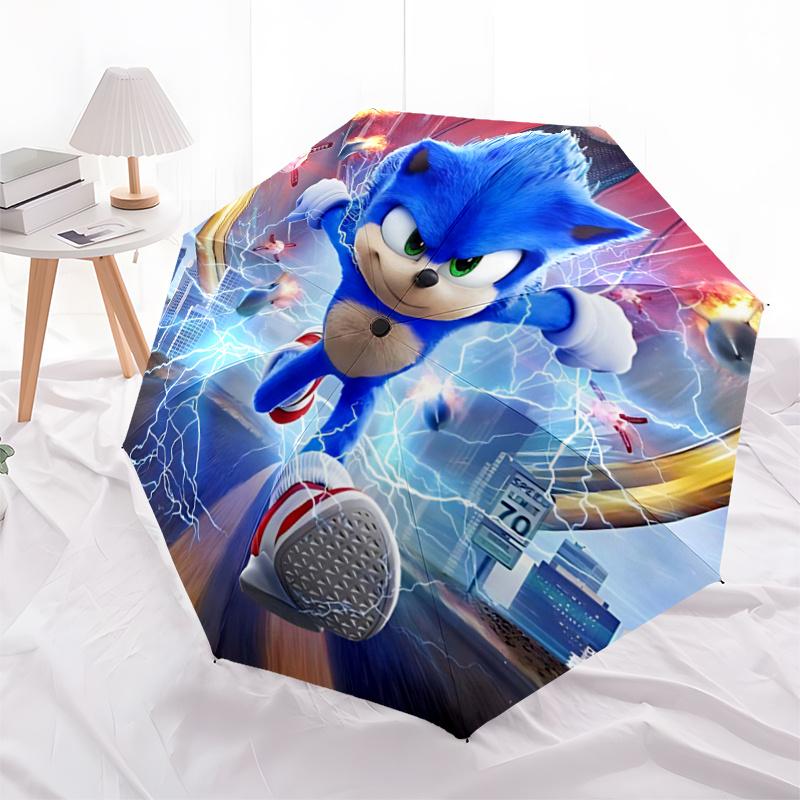 1pc Sonic the Hedgehog Speed and Chaos in the City Automatic Opening and Closing Umbrella - Lightweight 3-Fold Design, Suitable for Fans, Travel, Dail