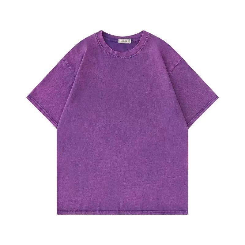 T-shirt pour homme en coton lourd délavé et vieilli, ample style Hong Kong, manches courtes cinq points, marque tendance d'été.