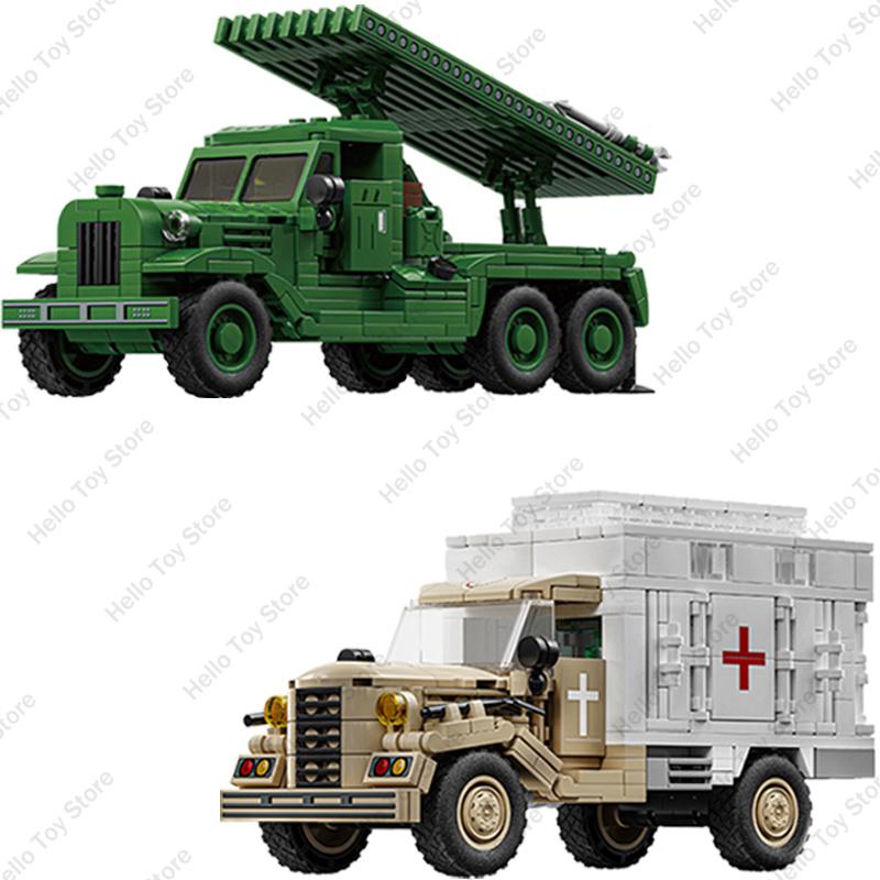 BM-13 Rocket Artillery Soviet WW2 Military Building Blocks Germany OPEL Blitz Truck Model Bricks Army Weapon Boys For Gifts Toys