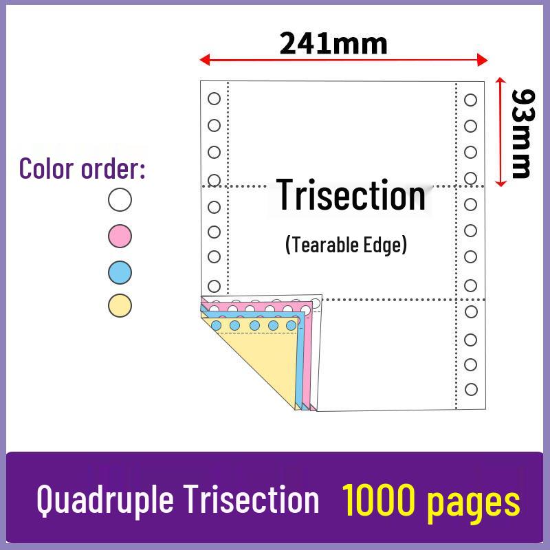 Three-part, two-fold pin-feed paper; two-part, three-fold accounting voucher paper; three-part, four-part printer form.