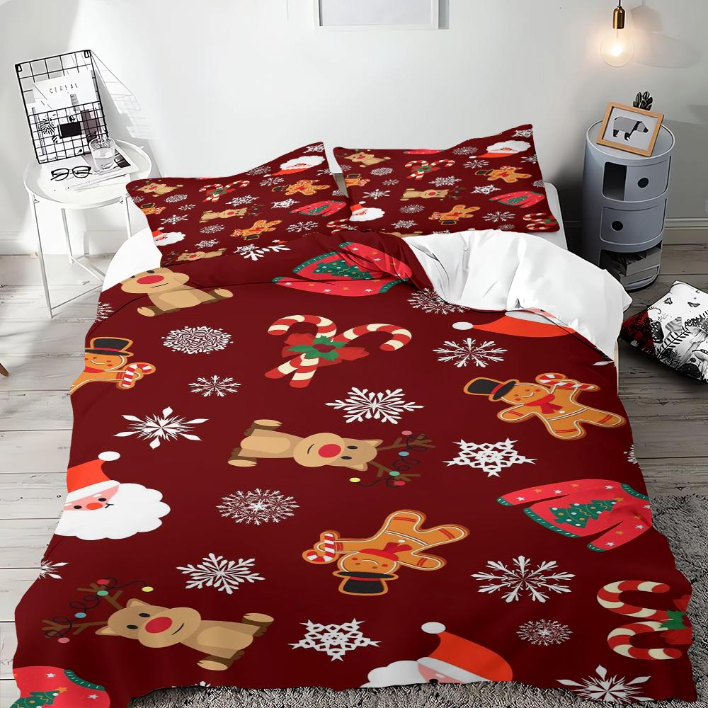 Christmas Duvet Cover Cartoon Santa Claus Christmas Tree Bedding Set for Children Teens Bedroom Decoration Queen King Full Size