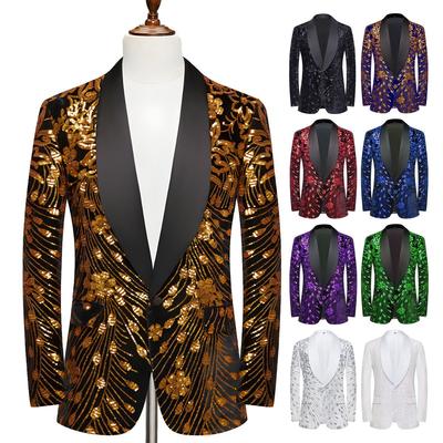 Herren Stilvolles Samt Pailletten Anzugjacke Glänzende Blazer