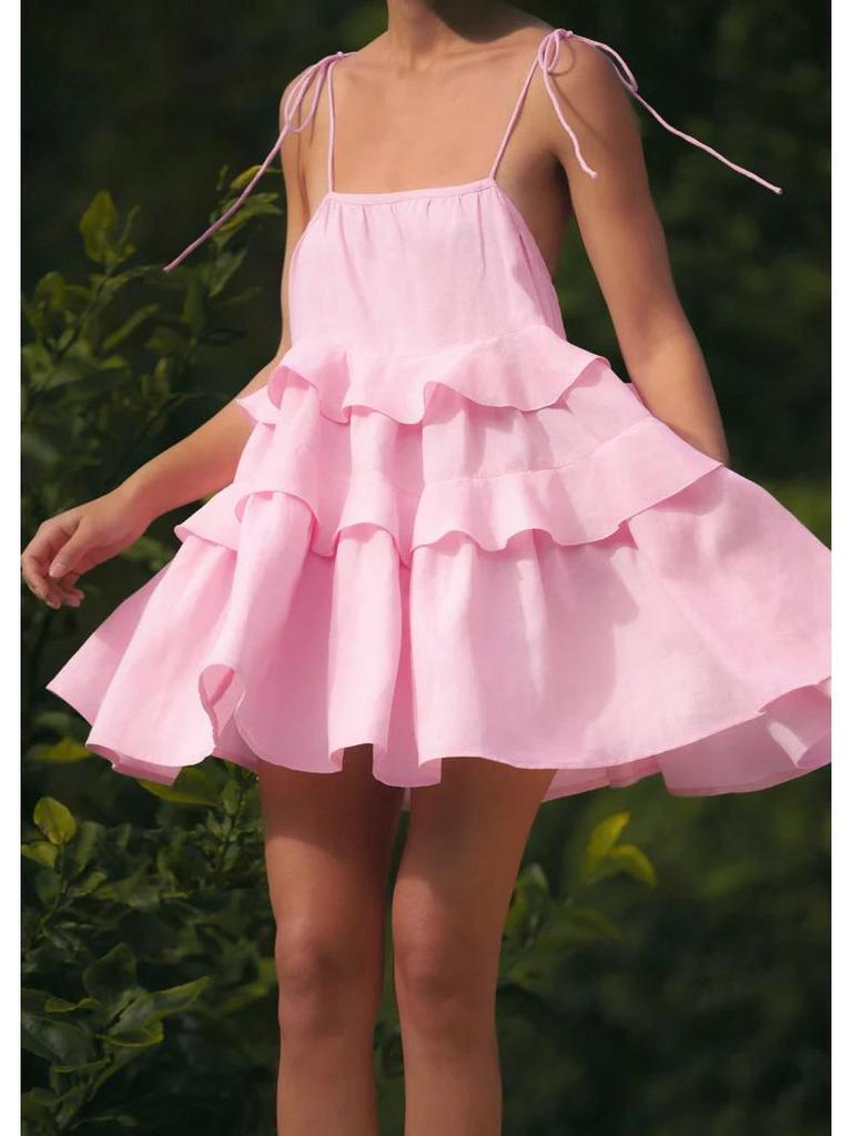 Grenzüberschreitendes Träger-Sommer-Rüschen-Kuchenrock-Kleid