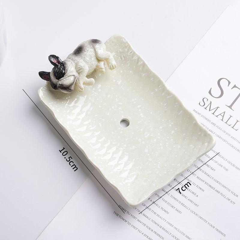 Creative Animal Teddy Dog Soap Dish, Resin Personalized Drain Soap Holder Bathroom Toilet Cute Cartoon Small Soap Box