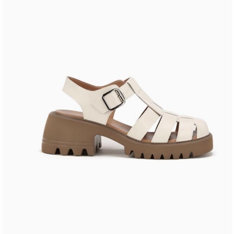 Sheepskin version Seoul woven hollow thick-soled bag head rear empty Roman sandals women's pig cage shoes
