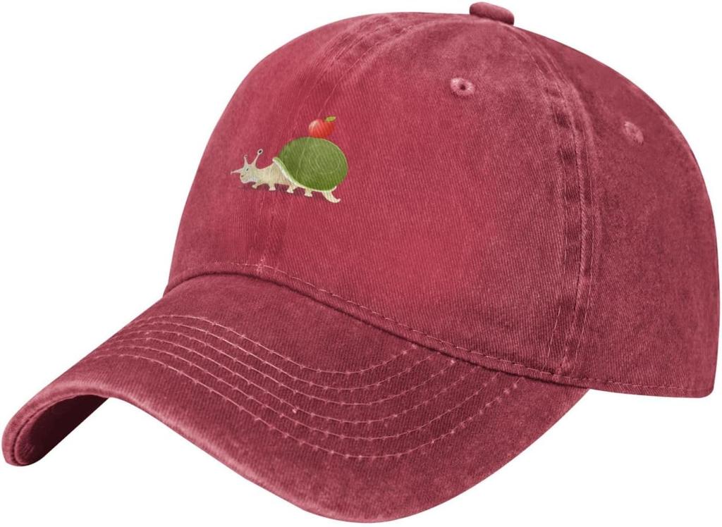 Snail Carrying Apple Embroidered Baseball Cap Distressed Denim Adjustable Cotton Hat Casual Unisex