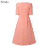 ZANZEA Women Elegant Casual Round Neck Half Sleeve Dress