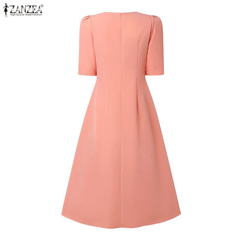ZANZEA Women Elegant Casual Round Neck Half Sleeve Dress
