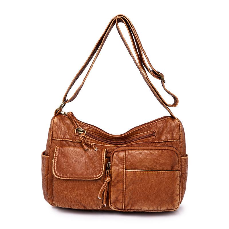 Women's bag new soft leather messenger bag solid color urban simple fashion shoulder bag mother bag