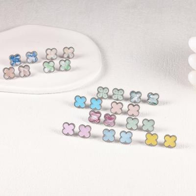 Boucles d'oreilles Trèfle en Acier pour Femmes et Filles Plaqué Or 18K Ne Se Décolore Pas V Boucles d'oreilles Or Bijoux