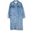 Women Denim Jacket Retro Mid Length Turn-down Collar Button-down Outerwear Solid Color Long Sleeve Coat With Chest Pockets