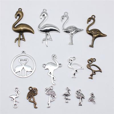 10pcs Tibetan Bronze Silver Color Pendants Antique Jewelry Making DIY Handmade Craft Flamingos Charms For Jewelry Making