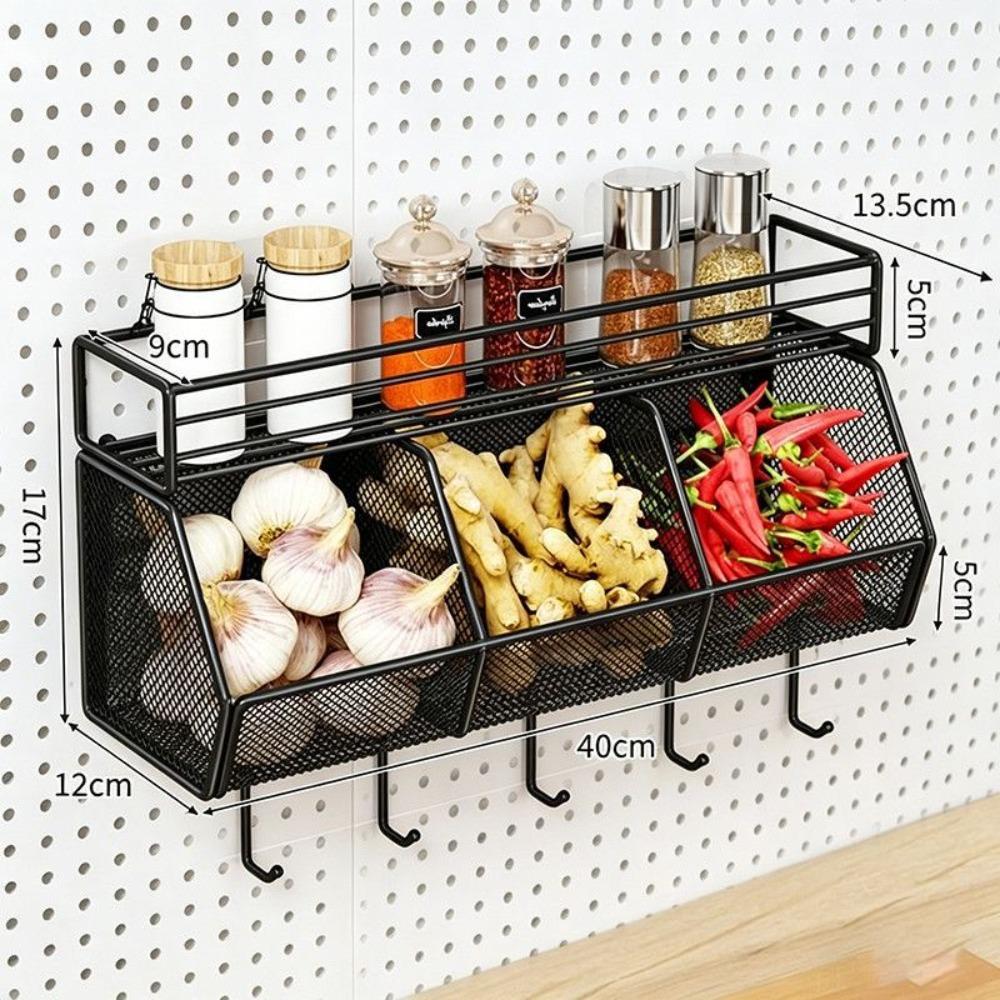 Wall Mounted Vegetable Drainage Basket Carbon Steel Spice Storage Shelf  Kitchen Use