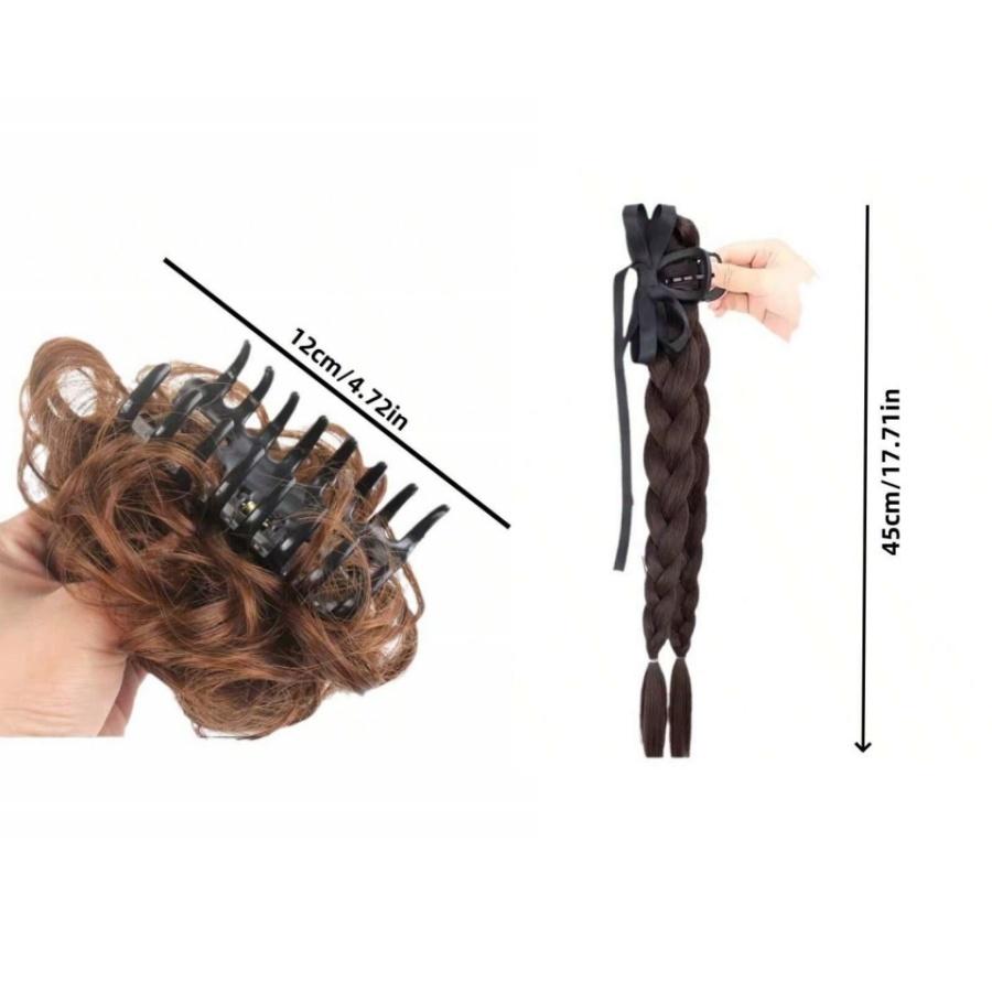 Chinese-style Hair Extensions Clips, Double Ponytail Bow Braids, Twisted Braid Headband Artificial Hair Accessories