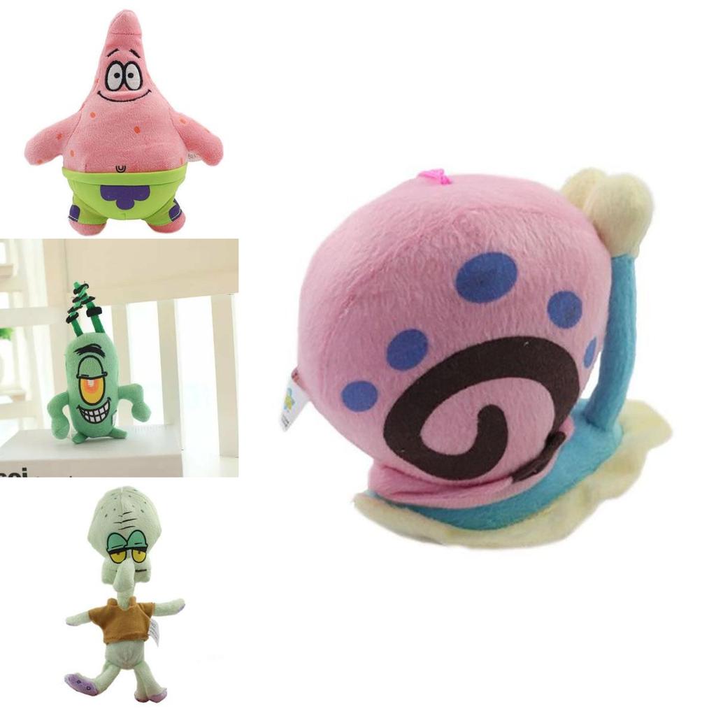 Cute Short Plush Cartoon Octopus Crab Starfish Snail Spongebob Series Toy Set