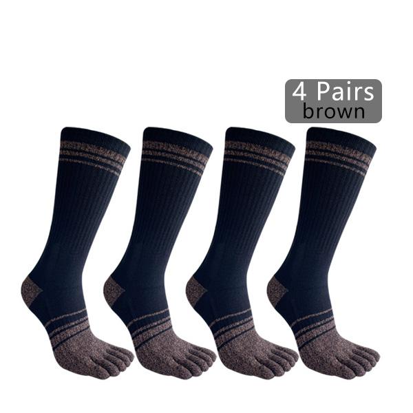 1/4 Pairs Long 5 Finger Socks Man Cotton Striped Colorful Compression Sweat-Absorbing Breathable Fitness Hiking Outdoor Toe Sock