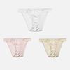 CINOON 3Pcs/Lot Women's Satin Sexy Briefs Lace‑Trim Mesh Spliced Panties Bow‑decor Solid‑Color Hollow‑out Bikini Briefs