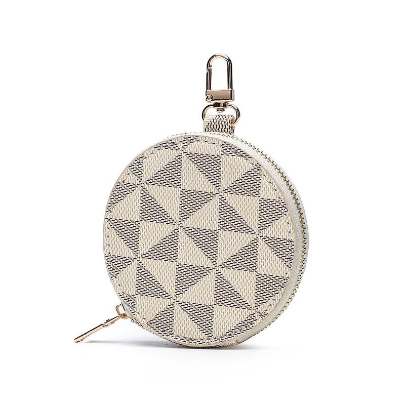 Trendy Retro Keychain Change Small Round Bag Mini Coin Bag Contrasting Color Rhombus Pattern Small Bag Batch