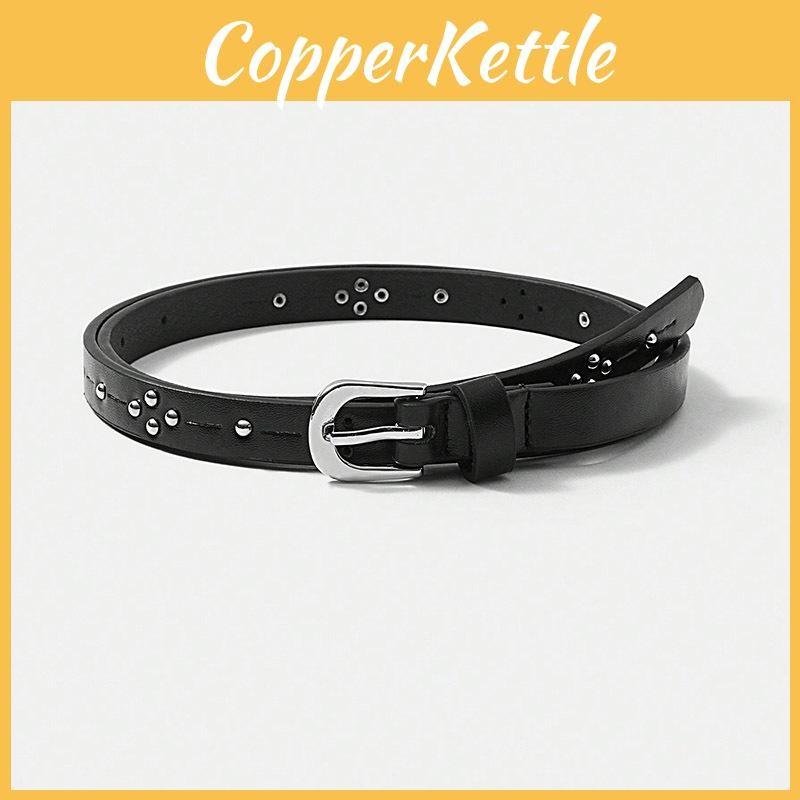 Simple Solid Color Rivet Decoration Women Casual Slim Waist Belt For Daily Use